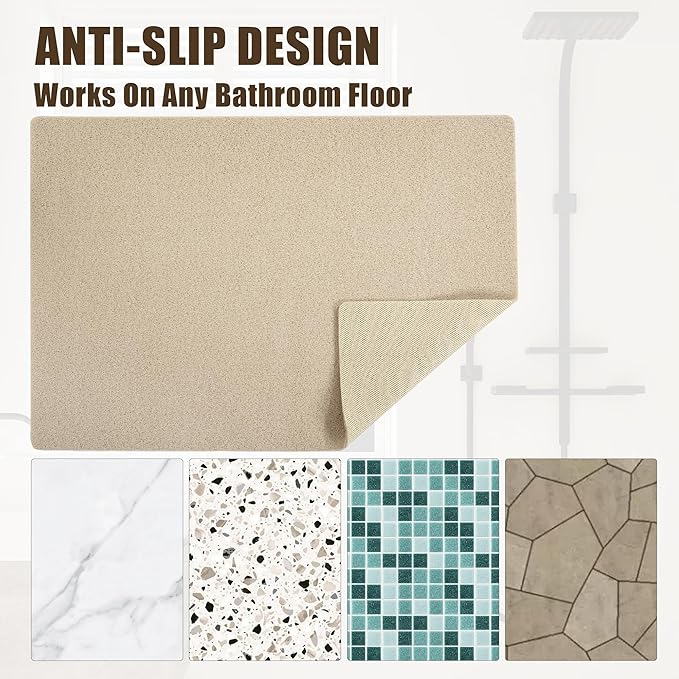 HOMBYS 47 x 32 Extra Large Shower Mat for Shower Stall Tub, Non Slip Bath Mat Bathroom Accessories, PVC Loofah Mats for Shower and Bathroom, Quick Drying, (Khaki, 47"x32")