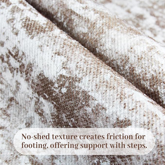 Rug Runners 2x8 Ultra Non-Slip Washable Kitchen Rug Abstract Tear and Stain Resistance No Pile Hand-Woven Style Lightweight Runners for Hallways, Entryway, Laundry Room, Bedside, Brown