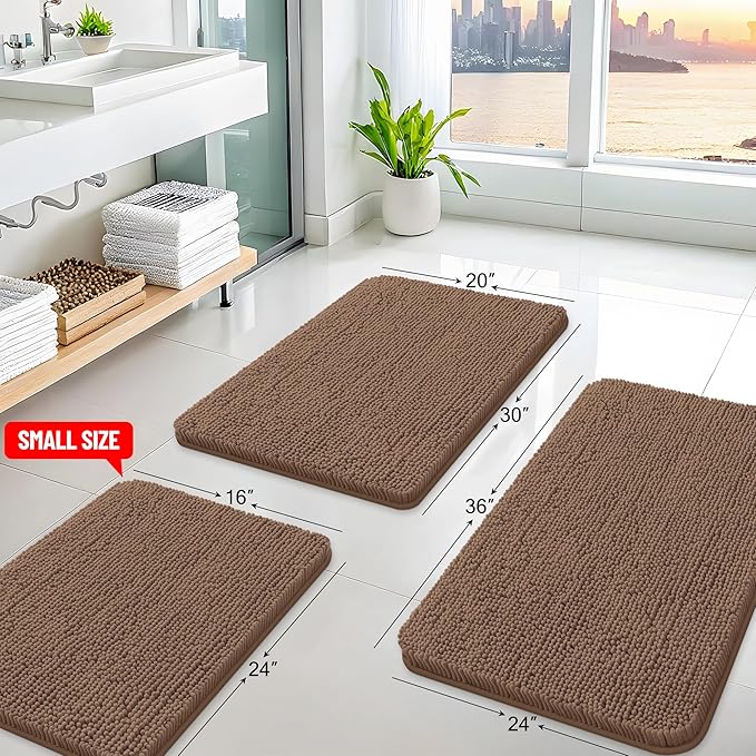 Arotive Bathroom Rugs 24x16, Extra Soft Absorbent Shaggy Chenille Bath Rugs, Machine Washable Rubber Backing Non-Slip Bath Mats for Bathroom Floor Tub and Shower, Home Decor Accessories, Mocha