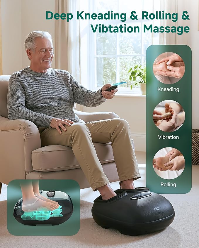 Snailax Foot Massager with Heat, Foot Massager for Neuropathy Plantar Fasciitis Deep Kneading Compression Vibration Feet Massager Machine Remote Control, Foot Warmer Fits Size 13,Gifts for Men Women