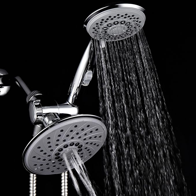HotelSpa 6''/4'' Ultra-Luxury 3 way Rainfall Shower-Head/Handheld Shower Gray Spiral Combo w/Patented ON/OFF Pause Switch and 5-7 foot Stretchable Stainless Steel Hose