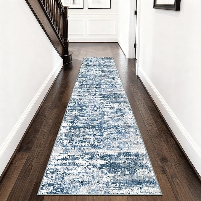 Runners for Hallways Ultra Non-Slip 2x8 Washable Kitchen Rug Abstract Tear and Stain Resistance No Pile Hand-Woven Style Lightweight Runners for Entryway, Laundry Room, Bedside, Blue