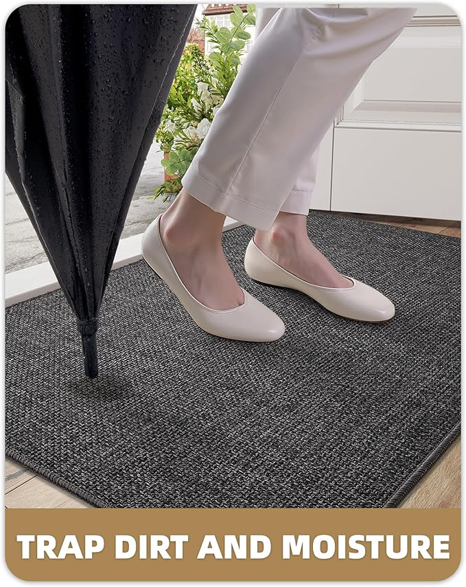 Color&Geometry Thin Door Mat Indoor Entrance Non Slip Rubber Backed, 24"x36" Indoor Door Mats for Entryway, Dirt Trapper Doormat, Washable Front Door Rugs, Charcoal Grey