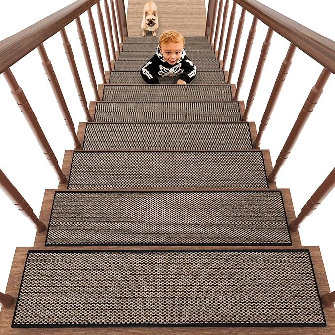 PADOOR Non Slip Stair-Treads,Rubber Backing Stair-Runners for Wooden Steps,15PCS Residue Free Carpet Stair Treads for Kids and Dogs 8"x30" Black