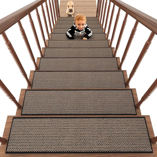 PADOOR Non Slip Stair-Treads,Rubber Backing Stair-Runners for Wooden Steps,15PCS Residue Free Carpet Stair Treads for Kids and Dogs 8"x30" Black