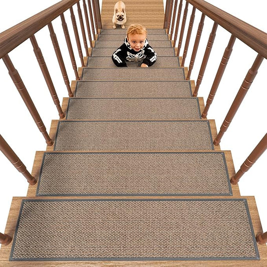 PADOOR Non Slip Stair-Treads,Rubber Backing Stair-Runners for Wooden Steps,15PCS Residue Free Carpet Stair Treads for Kids and Dogs 8"x30" Light Gray