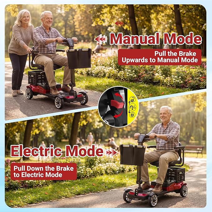 Mobility Scooter for Adults, 4 Wheel Motorized Mobility Scooter w/Dustproof Cover, 350LBS Capacity & Detachable Battery, 15Miles Electric Powered Mobility for Outdoor (Red, 15 MI)