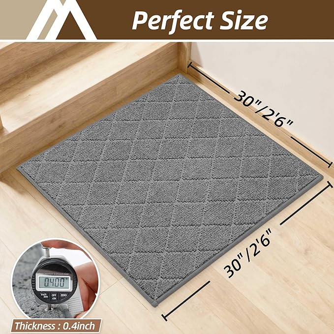 COSY HOMEER Stair Landing Rugs Non-Slip Corner Indoor Edging Stair Treads for Wooden Steps,Washable Soft Stair Landing Mat for Kids,Elder and Dogs,Polyester,TPE Backing,Medium Grey,30x30inch