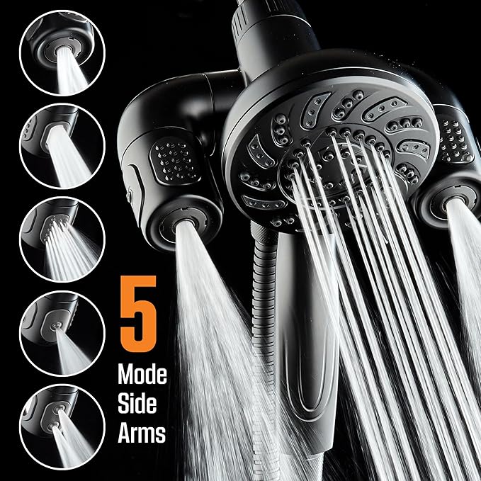 Aquadance High Pressure 156 Setting 14 Zone Shower Head & Handheld 3-way Combo System - Magnetic Docking, 314 Power Jets, Dual Adjustable Arms, 6 ft. Metal Hose, Matte Black Finish, Top American Brand