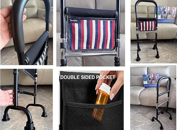 Stand Assist Aid for Elderly; Toilet Assist Rails for Tight Bathroom; Quad Canes for Seniors; Mobility Aids for Short Indoor Movements; Height Adjustable to 36 inches; Weight 5lbs Bear 350lbs