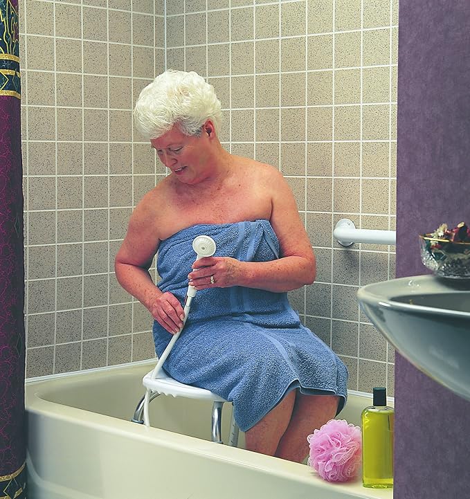 Carex Adjustable Bath and Shower Seat – Shower Stool - Aluminum Bath Seat - Shower Chair with Handle