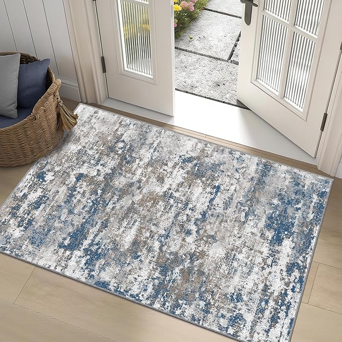 3x5 Area Rug Washable Entryway Rug Non Slip Abstract Tear and Stain Resistance No Pile Lightweight Throw Rugs Carpet for Kitchen, Entrance, Foyer, Bedside, Mudroom, Multi