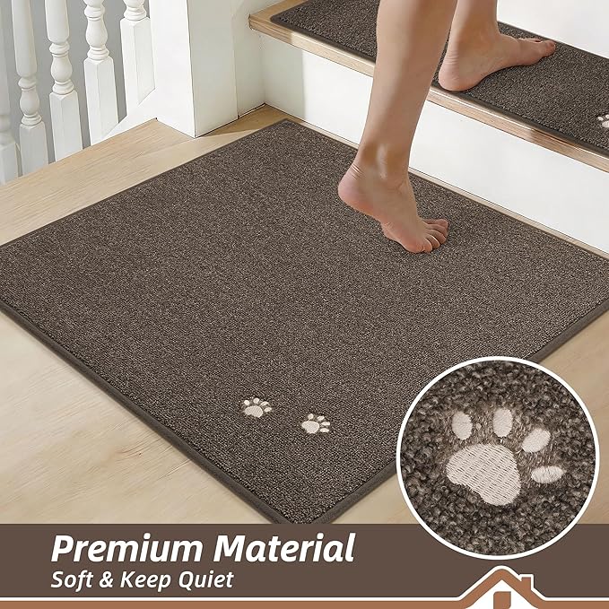 BEQHAUSE Stair Landing Rug Non-Slip 30"x30", Square Stair Landing Mats for Stairs Washable, Carpet Stair Treads Matching Mats for Wooden Steps Indoor Landing Rugs Surface Polyester TPE Backing, Brown