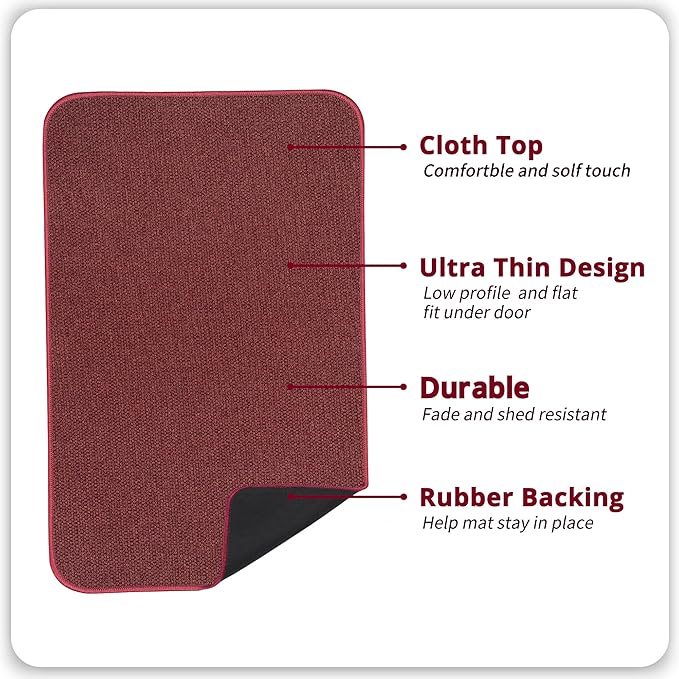 Bath Mat,Ultra Thin Bathroom Rugs,Rubber Bath Mats for Bathroom,No Slip Bath Rugs,Quick Dry,Machine Washable,Low Pile,Absorbent,Shower Outside,Sink,Home Decor Accessories.Red,1'8"x2'8"(20x32inch)