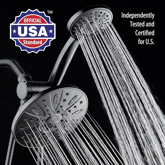 AquaDance 7" Premium High Pressure 3-Way Rainfall Combo Combines The Best of Both Worlds-Enjoy Luxurious Rain Showerhead and 6-Setting Hand Held Shower Separately or Together, Matte Black