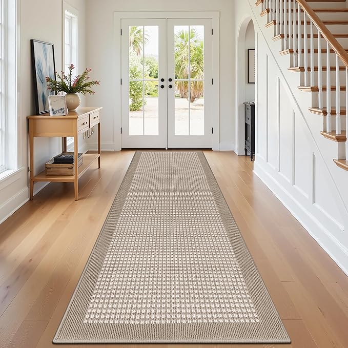Ileading Runner Rug for Hallways 2.6'x10' Heavy-Duty Durable Entryway Floor Mat with Non Slip Rubber Backing Low-Pile High Traffic Carpet Machine Washable Accent Rugs for Kitchen, Living Room