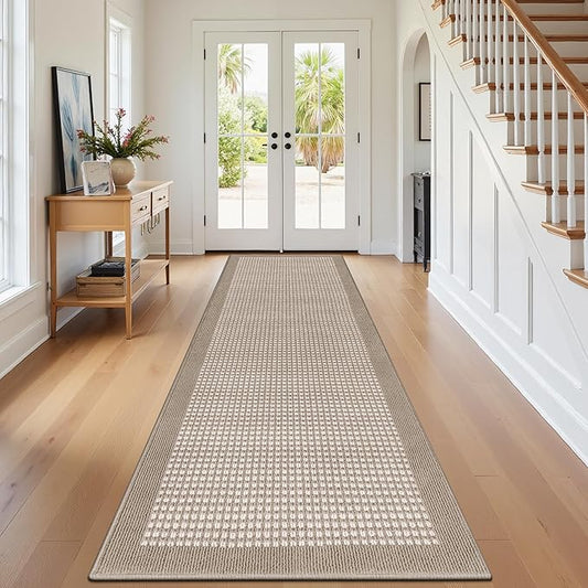 Ileading Runner Rug for Hallways 2.6'x10' Heavy-Duty Durable Entryway Floor Mat with Non Slip Rubber Backing Low-Pile High Traffic Carpet Machine Washable Accent Rugs for Kitchen, Living Room