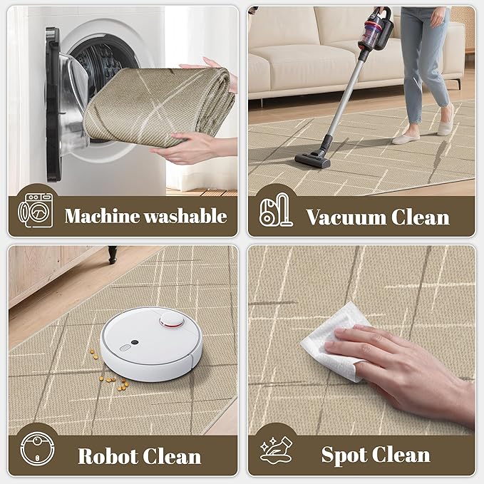 3x5 Area Rug Washable Entryway Rug Non Slip Modern Tear and Stain Resistance No Pile Lightweight Throw Rugs Carpet for Kitchen, Entrance, Foyer, Bedside, Mudroom, Beige