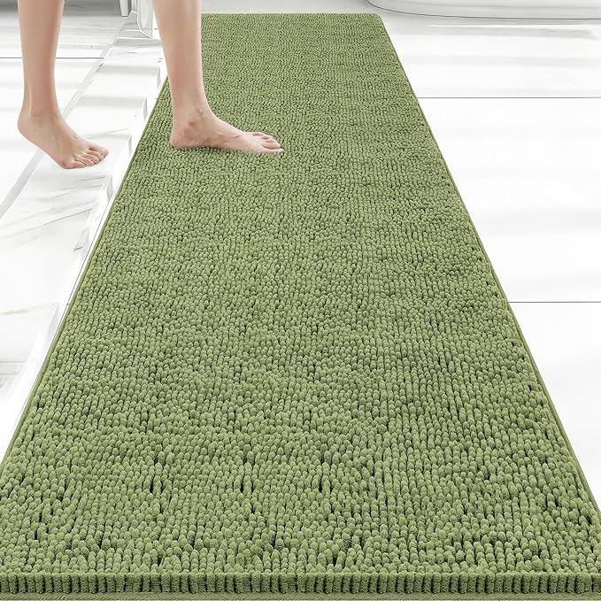 Bcoimo 70x24 Chenille Bath Mat – Non-Slip with Backing Bath Rug Ultra-Absorbent and Machine Washable Bathroom Mat Quick-Dry Design. Ideal for Bathroom Shower and Tub Areas