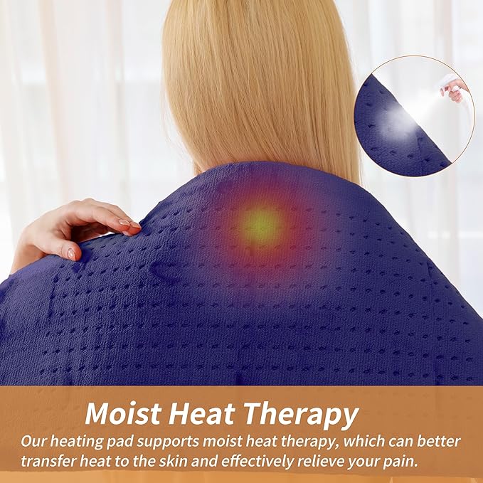 Massaging Weighted Heating Pad,Heating Pads for Back and Shoulders,Electric Heat Pad with 3 Heat Settings 6 Massage & Moist Heat Options,Auto Off,Gifts for Women Men Mom,12"*24",Dark Blue