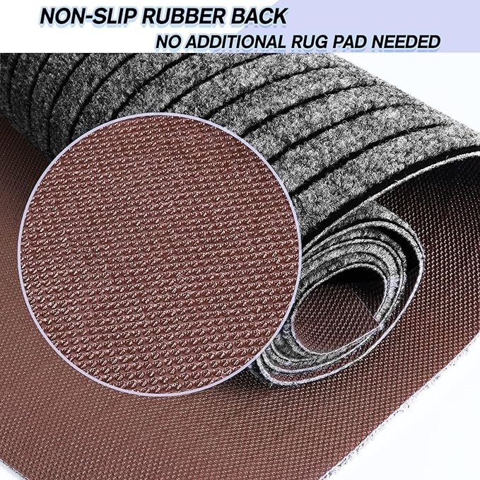 Custom Size Backed Non-Slip Area Rugs Runner, Easy Clean, Waterproof Runner Rugs for Hallway Entryway, Kitchen, Laundry, 2FT x 16FT, Gray Stripe