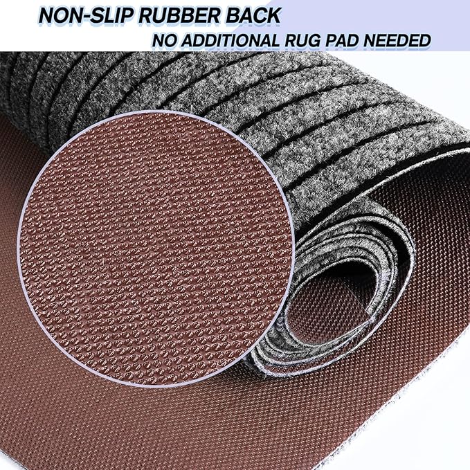 Custom Size Backed Non-Slip Area Rugs Runner, Easy Clean, Waterproof Runner Rugs for Hallway Entryway, Kitchen, Laundry, 2FT x 25FT, Gray Stripe