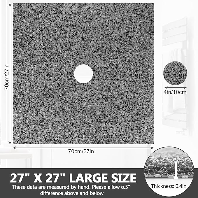 Square Shower Mat Non Slip: 27 x 27 Inch Extra Large Loofah Shower Mats for Inside Shower - Anti Slip Shower Stall Matt with Drain Hole in Middle