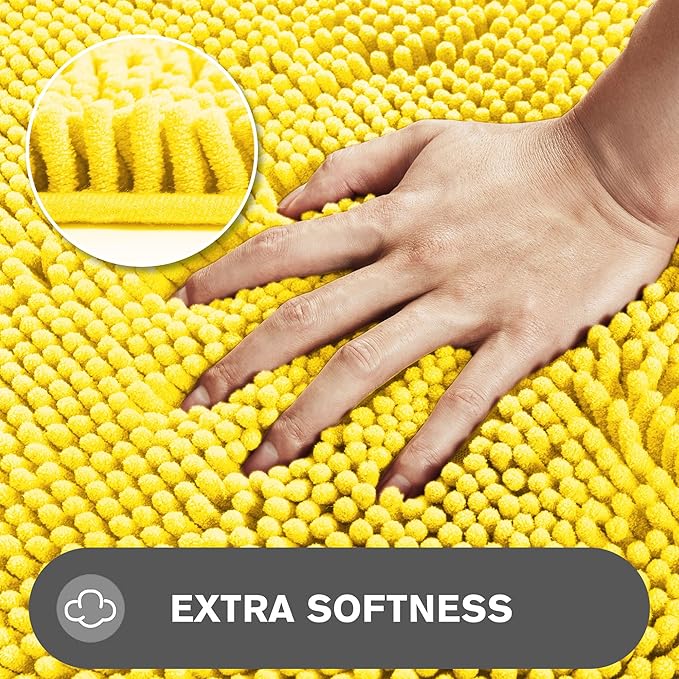 Yellow Bathroom Rugs Sets 2 Piece – Absorbent and Washable Bath Mat, Non-Slip, Thick Soft Chenille Bath Rugs for Bathroom Floor, Shower, Sink - 20" x 32"+24" x 36"