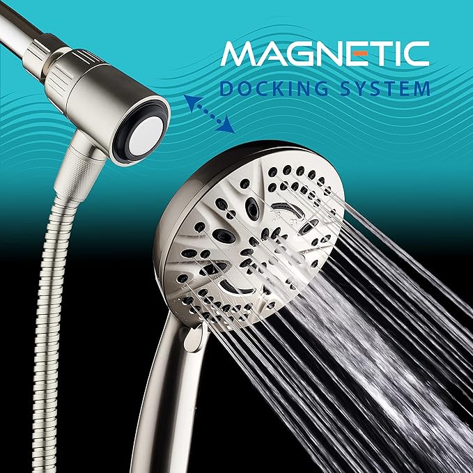AquaDance New Magnetic Guidance Docking System - High-Pressure 8-setting Handheld Shower Head with Giant 5 inch Face, Magnetic Bracket, Extra-long 72 inch Stainless Steel Hose/All Nickel Finish