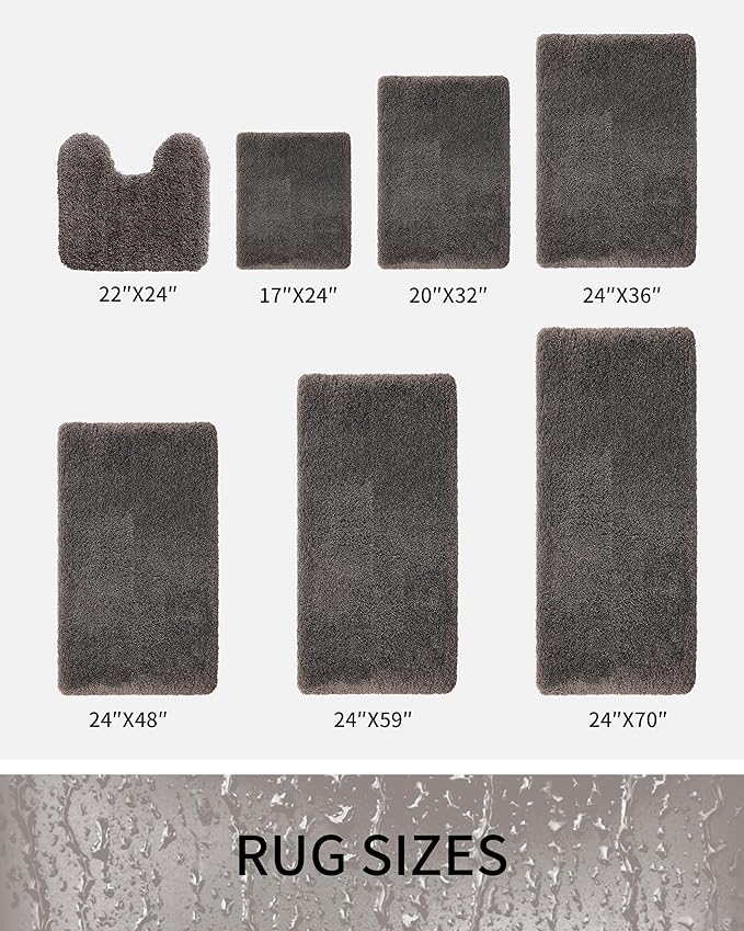 Bathroom Rugs Non Slip Washable 59x24, Ultra Thick Soft Microfiber Absorbent Bath Mats, High Density Foam Latex Non Slip Backing Bath Rugs, Fluffy Floor Carpet for Tub&Shower, Darkgrey
