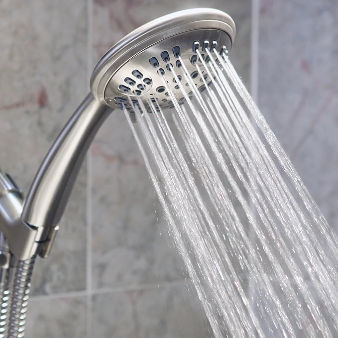 Aqua Elegante 6 Function Luxury Handheld Shower Head - Adjustable Pressure Rainfall Spray With Removable Nozzle, Brushed Nickel