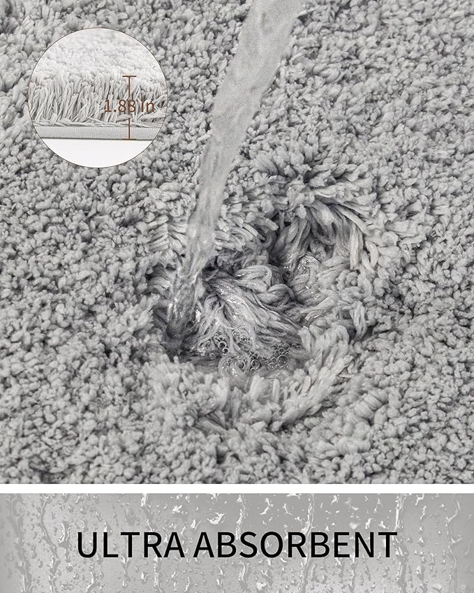 Bathroom Rugs Non Slip Washable 70x24, Ultra Thick Soft Microfiber Absorbent Bath Mats, High Density Foam Latex Non Slip Backing Bath Rugs, Fluffy Floor Carpet for Tub&Shower, Grey
