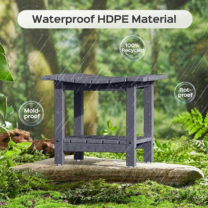 LyriFine Shower Bench - HDPE Waterproof Shower Bench for Inside Shower, 18.7" Shower Stool with Shower Head Holder, 350lbs Shower Seat with Storage Shelf, Shower Chair for Bathroom Indoor Outdoor Use