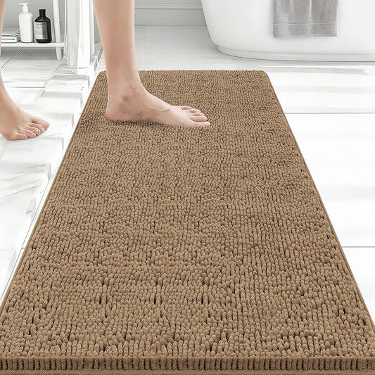 Bcoimo 44x24 Chenille Bath Mat – Non-Slip with Backing Bath Rug Ultra-Absorbent and Machine Washable Bathroom Mat Quick-Dry Design. Ideal for Bathroom Shower and Tub Areas