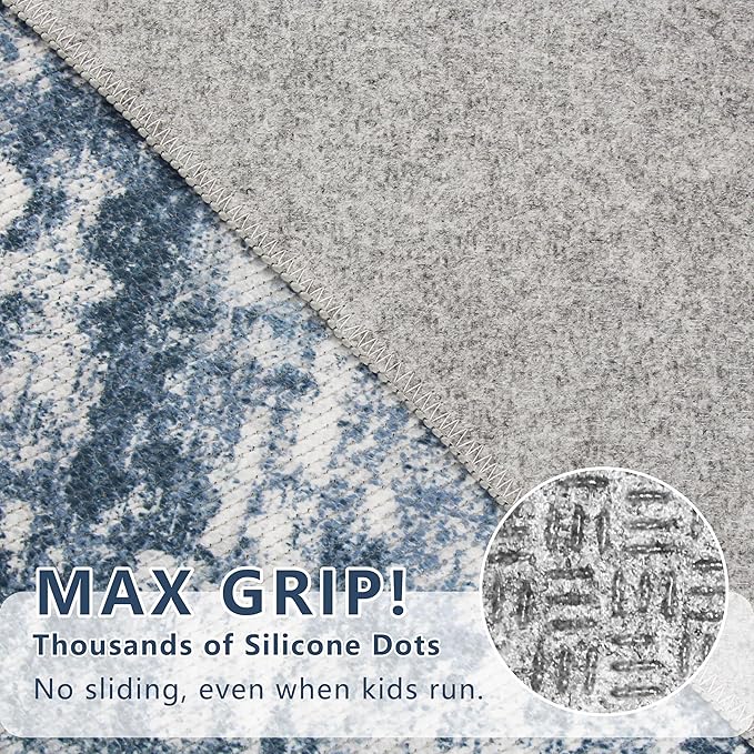Runners for Hallways Ultra Non-Slip 2x8 Washable Kitchen Rug Abstract Tear and Stain Resistance No Pile Hand-Woven Style Lightweight Runners for Entryway, Laundry Room, Bedside, Blue