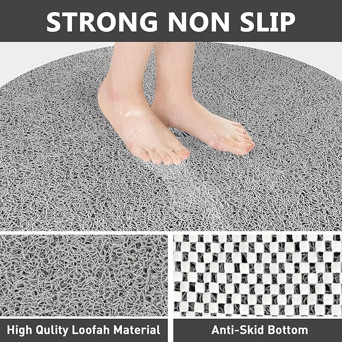 Shower Mat Non Slip: 31 Inch Diameter Extra Large Round Shower Mats with Drain Hole in Middle - Soft Loofah Great Drainage Shower Stall Matt for Inside Shower