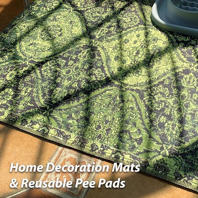 nunubaby Washable Pee Pads for Dogs, Stylish, Non-Slip and Leak-Proof Pee Pads. Reusable Potty Pads for Dogs for Crates and Floors.(Green/Multi, 36" x36" )