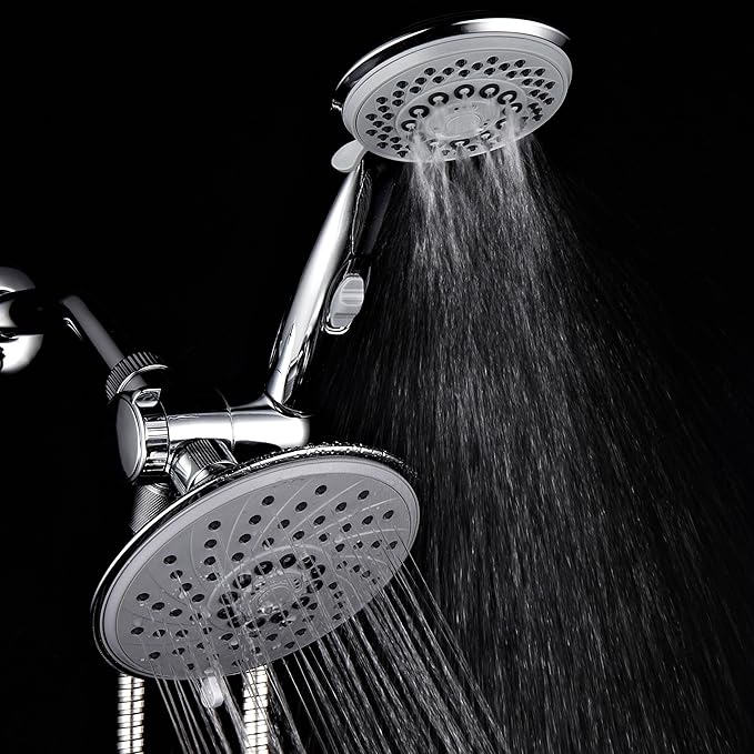 HotelSpa 6''/4'' Ultra-Luxury 3 way Rainfall Shower-Head/Handheld Shower Gray Spiral Combo w/Patented ON/OFF Pause Switch and 5-7 foot Stretchable Stainless Steel Hose