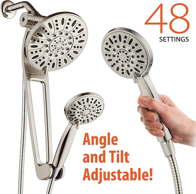AquaDance High-Pressure 48-Mode 3-Way Shower Spa Combo with Adjustable 18-Inch Extension Arm, Brushed Nickel