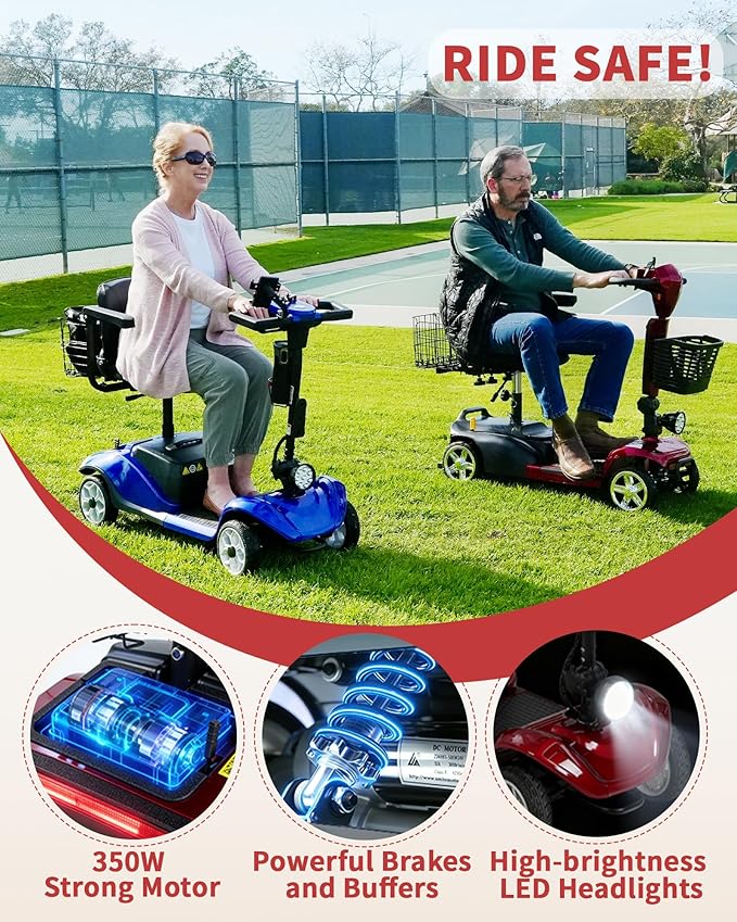 Mobility Scooter,330lbs Capacity,4 Wheel Mobility Scooters for Seniors/Adults with 18 Miles 350W 330LBS Capacity,Detachable Lithium Battery, Adjustable Seat,Shock Absorber