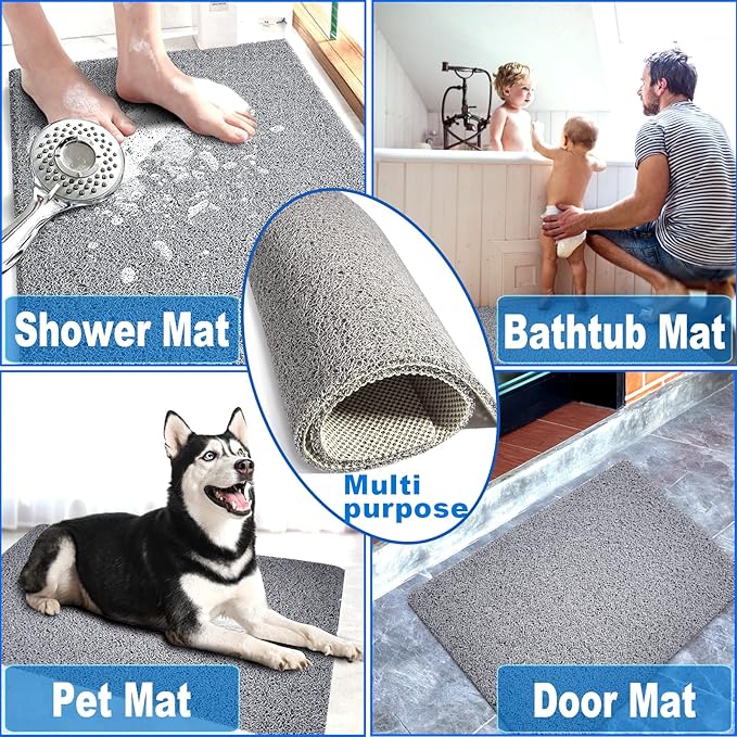Shower Mats Non Slip for Elderly, 24x47’’Extra Lager Loofah Shower Mat, Loofah Bath Mats for Shower, Non-Slip Bath Mat for Elderly-Grey