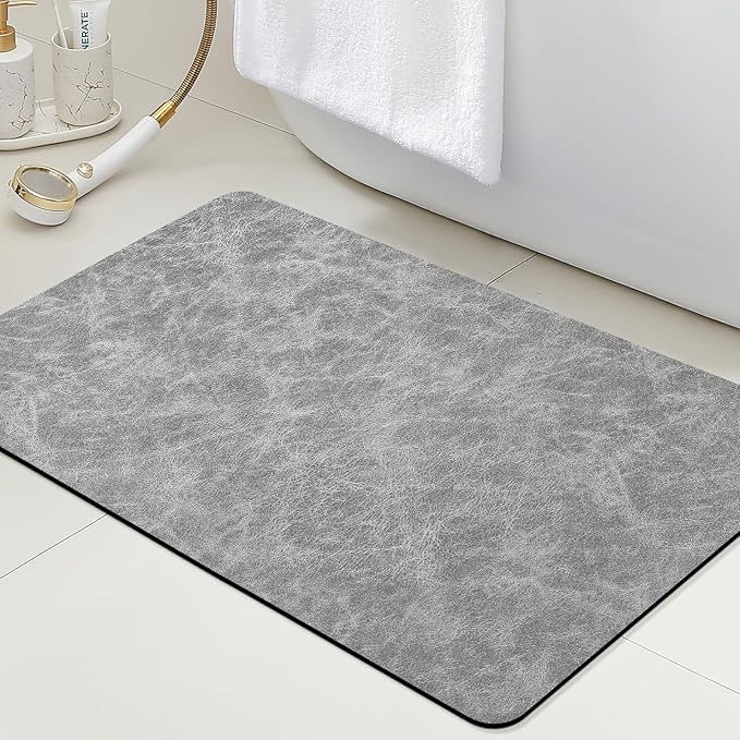 ACCUMTEK Non Slip Bath Mat, Thin Bathroom Rugs Fit Under Door, Quick Dry Bath Mats, Machine Washable Bath Rugs for Bathroom, Bathtub & Kitchen, Bathtub, Light Gray/Crackle/24 x17