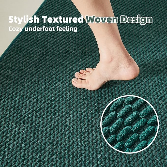 TYUU Bathroom Rugs Non Slip Washable, Super Absorbent Thin Bath Mat Quick Dry Low Pile Bathroom Rug, Dark Green 24"x36"