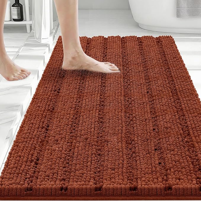 Bcoimo Large Bathroom Rug, Chenille Bath Mat with High Low Pile Design, Soft Absorbent Non Slip Bath Rug, Machine Washable Quick Dry Mat for Shower, Tub, Sink and Vanity