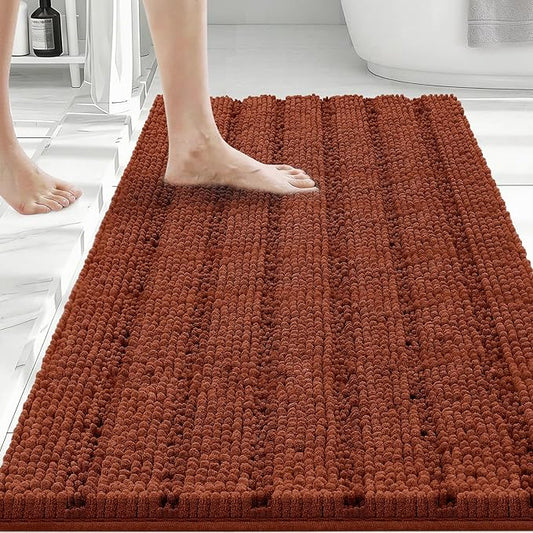 Bcoimo Large Bathroom Rug, Chenille Bath Mat with High Low Pile Design, Soft Absorbent Non Slip Bath Rug, Machine Washable Quick Dry Mat for Shower, Tub, Sink and Vanity