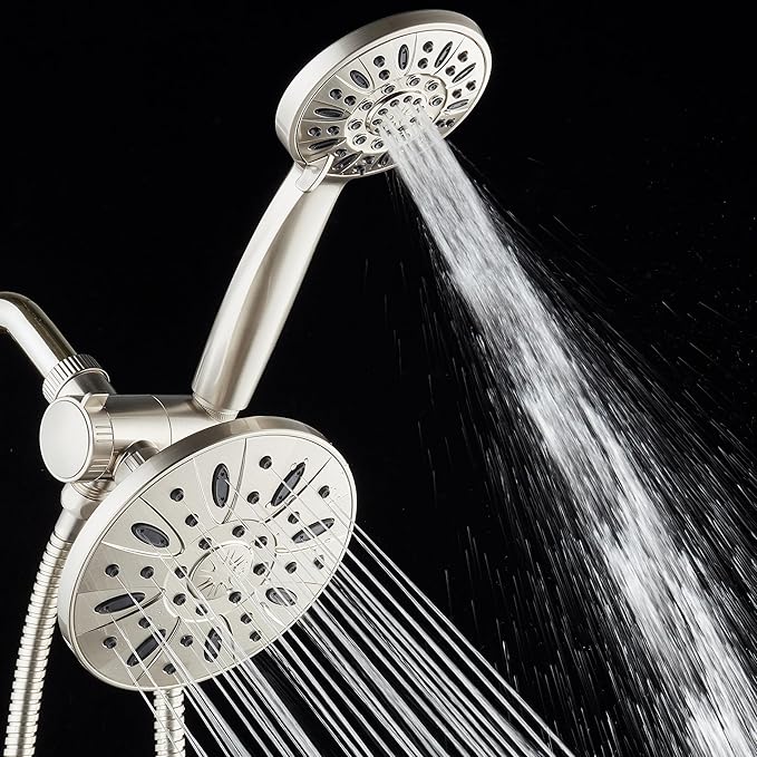 AquaDance Premium High Pressure 3-Way Rainfall Combo Combines The Best of Both Worlds-Enjoy Luxurious Rain Showerhead and 6-Setting Hand Held Shower Separately or Together, Satin Nickel