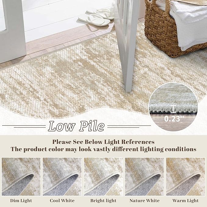 3x5 Area Rug Washable Entryway Rug Non Slip Abstract Tear and Stain Resistance No Pile Lightweight Throw Rugs Carpet for Kitchen, Entrance, Foyer, Bedside, Mudroom, Beige/Yellow