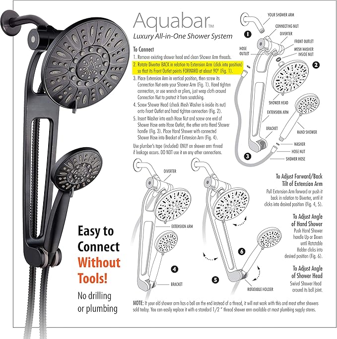 AquaDance High-Pressure 48-mode 3-way Shower Spa Combo with Adjustable 18" Extension Arm for Easy Reach & Mobility! Enjoy Luxury 7" Rain & Handheld Showerhead Separately or Together! Oil-Rubbed Bronze