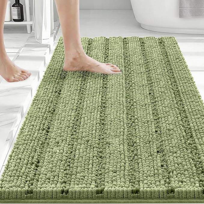 Bcoimo Large Bathroom Rug, Chenille Bath Mat with High Low Pile Design, Soft Absorbent Non Slip Bath Rug, Machine Washable Quick Dry Mat for Shower, Tub, Sink and Vanity