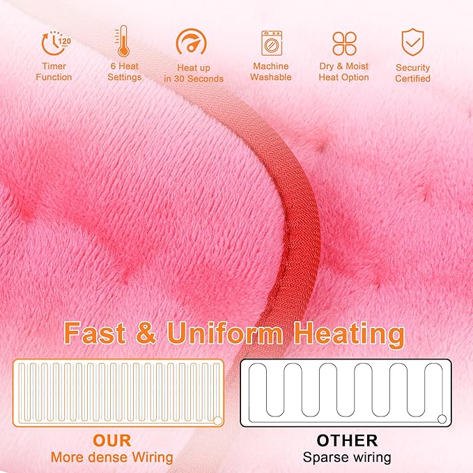 Deepsoon Heating Pad,Electric Heating Pads for Back,Neck,Moist Heating Pad for Abdomen Shoulder Knee Legs,Dry/Moist Heat&Auto Shut Off,Mother's Day Birthday for Men and Women,Fuchsia,33x17 Inch